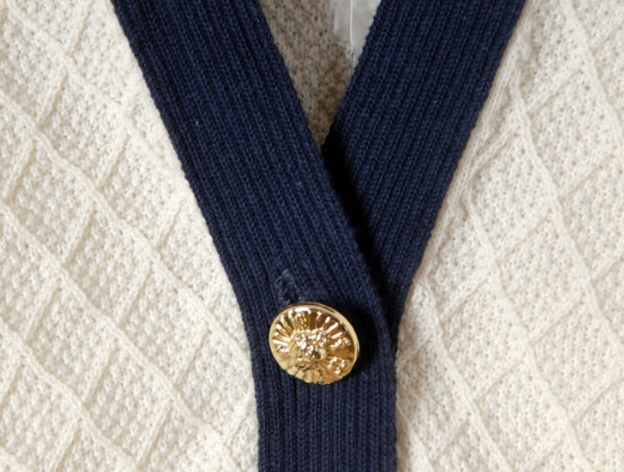 Two-Tone Cropped Cable Knit Cardigan for Women