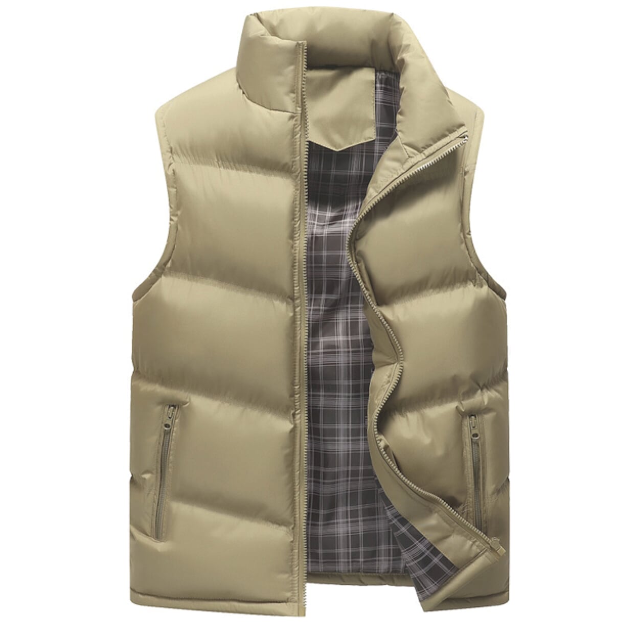 Army Green Winter Puffer Vest with Zip-Up Design for Men
