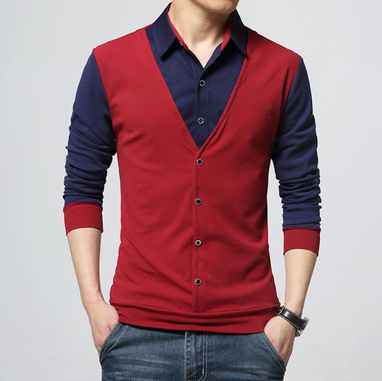 Vest-Enhanced Men's Layered Shirt