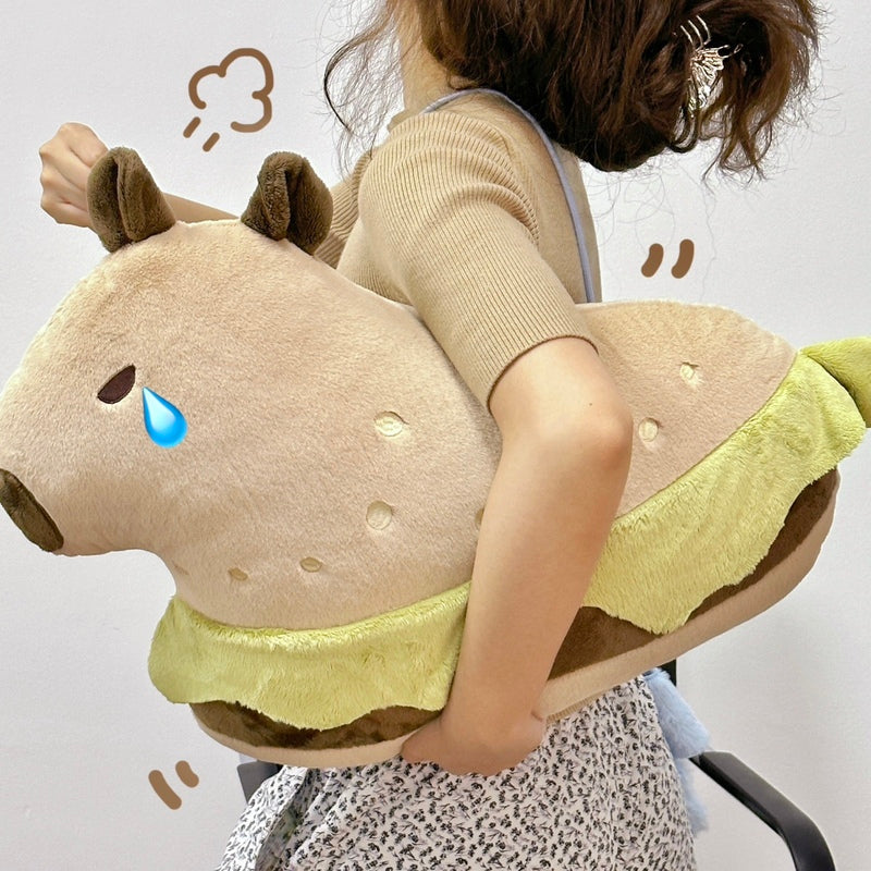 21-Inch Capybara Plushie with Burger Design