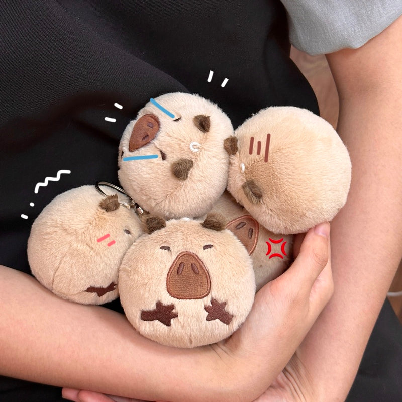 Capybara Plush Keychain - Adorable Round Design