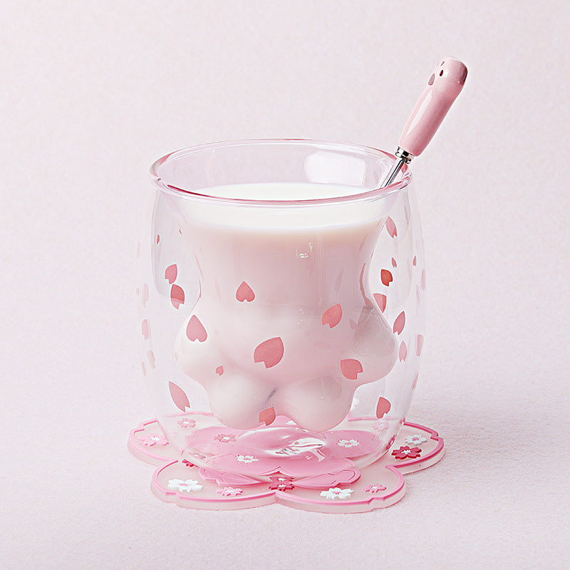 Cute Cat Paw Double Wall Glass Mug