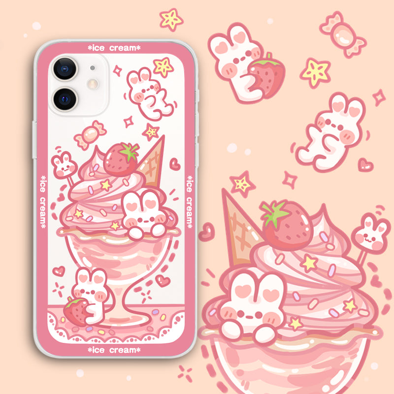 Transparent Cute Animal x Ice Cream Phone Case