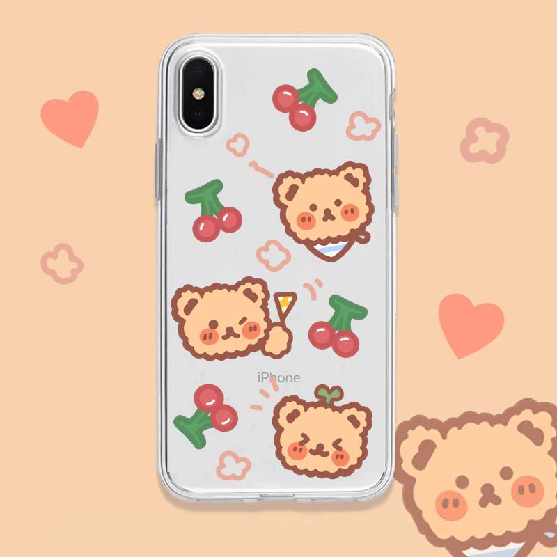Cute Bear Phone Case Cherry Milk Tea Phone Cases (2)