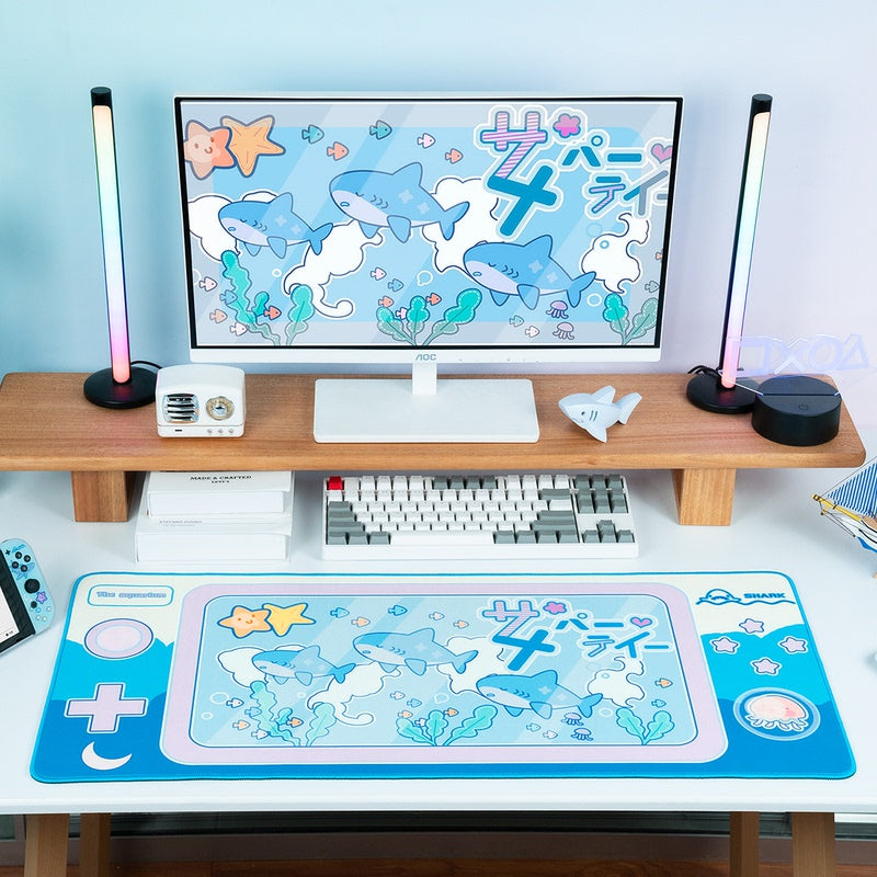 Cute Shark Gaming Desk Mat with Ocean Vibes