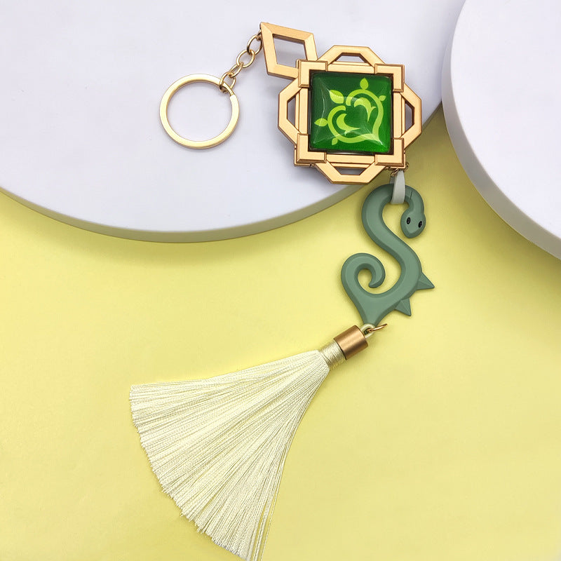Genshin Baizhu Vision Keychain - Features Glow-in-the-Dark