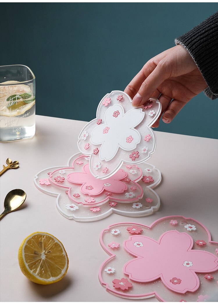 Kawaii Sakura Coffee Coaster - Silicone/Pink/White
