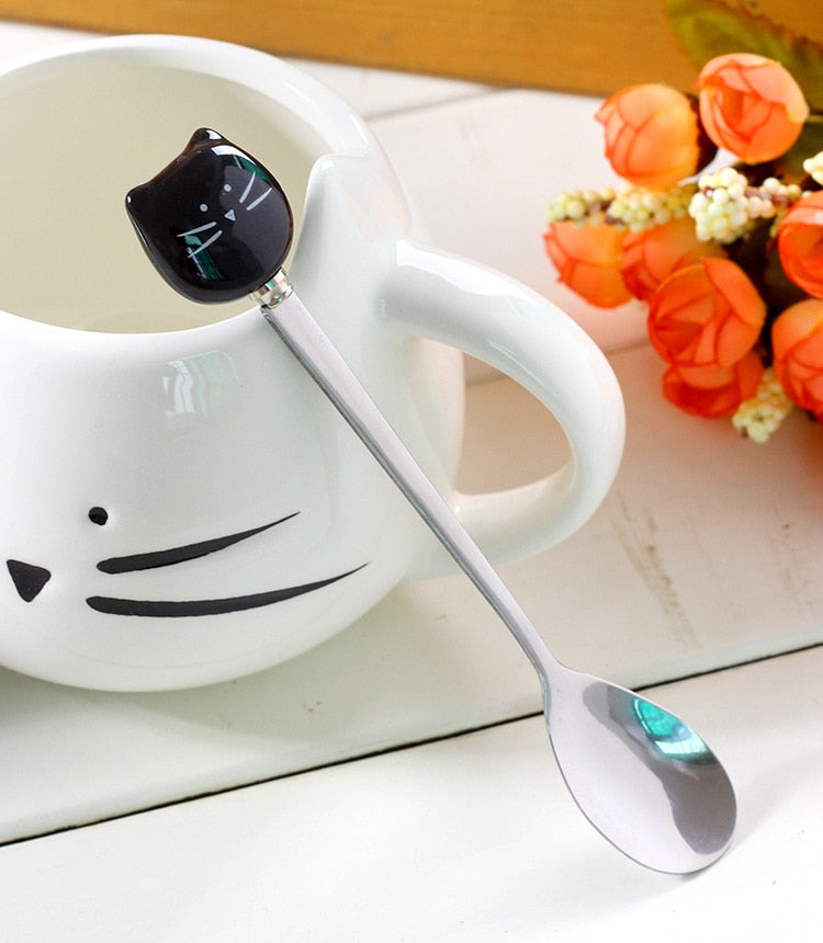 Adorable Ceramic Kitty Mug with Spoon