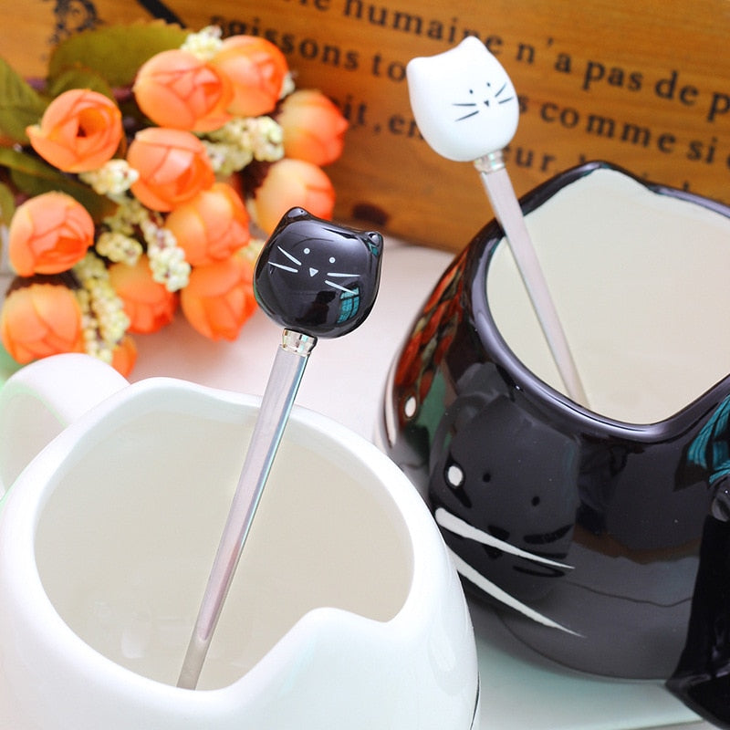 Adorable Ceramic Kitty Mug with Spoon