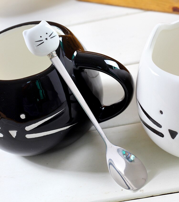 Adorable Ceramic Kitty Mug with Spoon