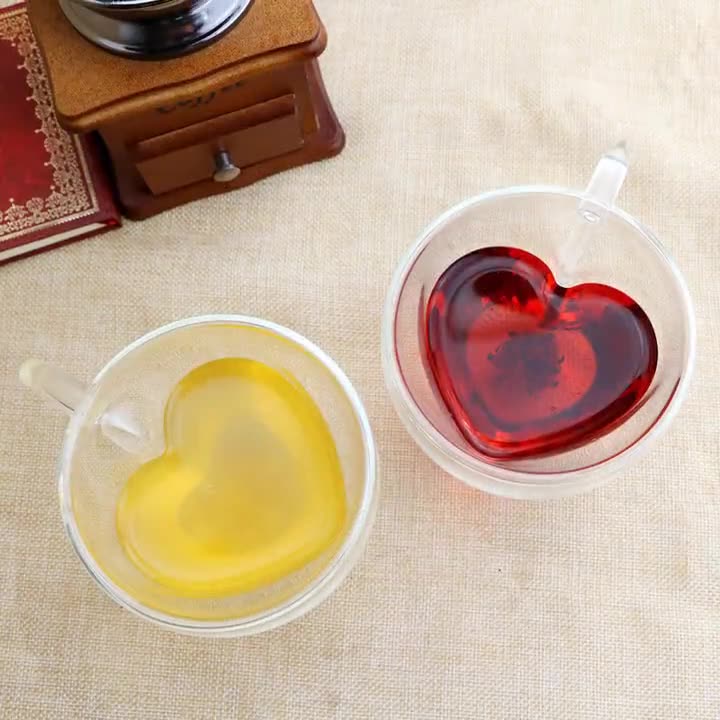 Heart Glass Cup with Double Wall