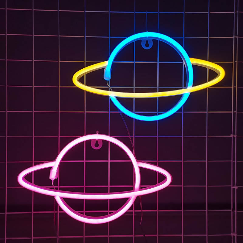 Planet Neon Sign: Celestial Wall Decor