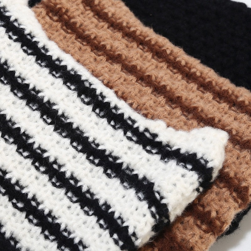 Striped Knitted Beanie for Adults
