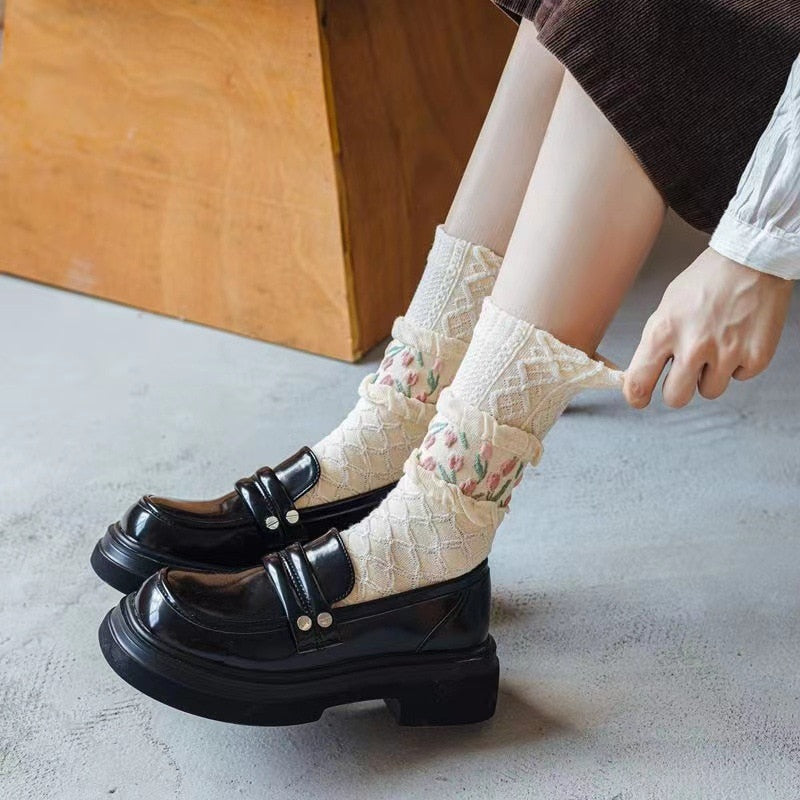 Kawaii Tulip Flower Cotton Socks