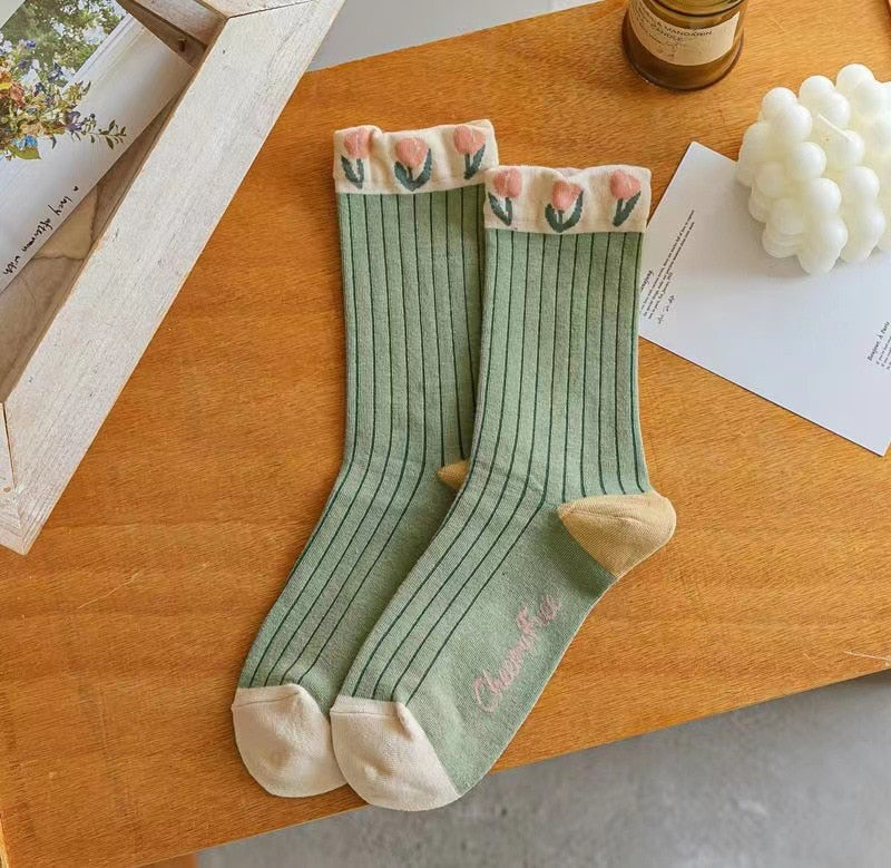 Kawaii Tulip Flower Cotton Socks