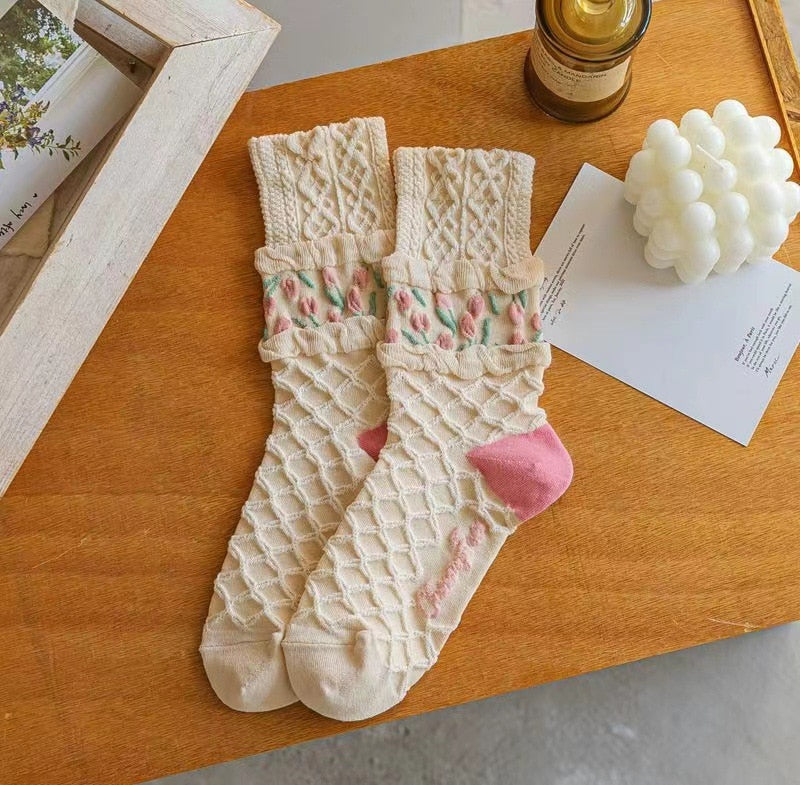 Kawaii Tulip Flower Cotton Socks