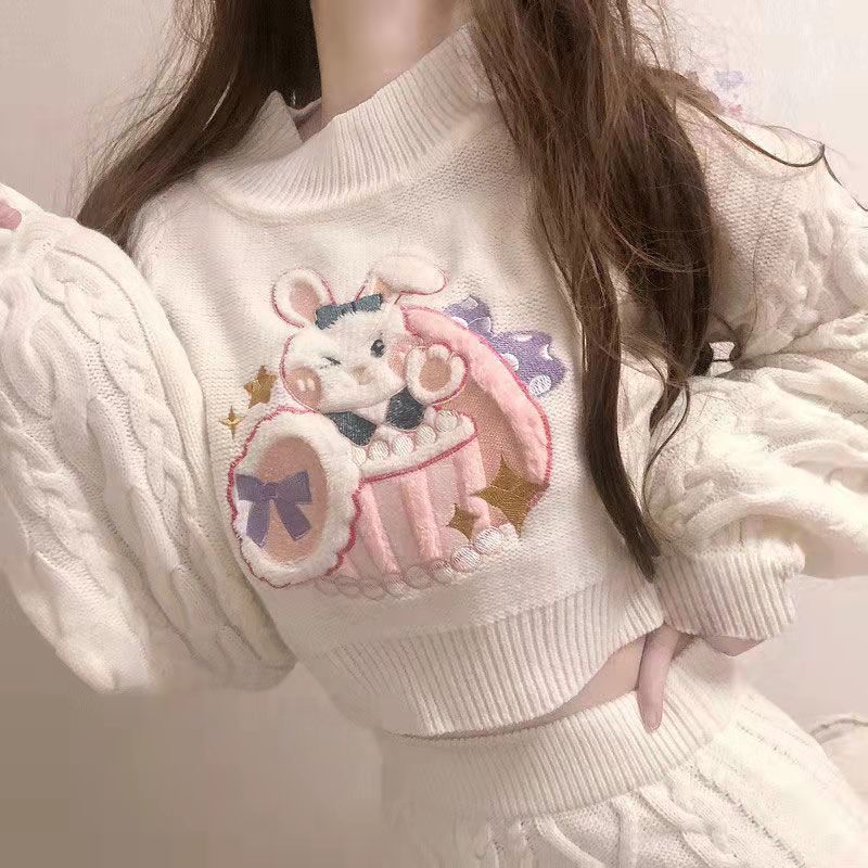 Off White Anime Rabbit Sweater Set
