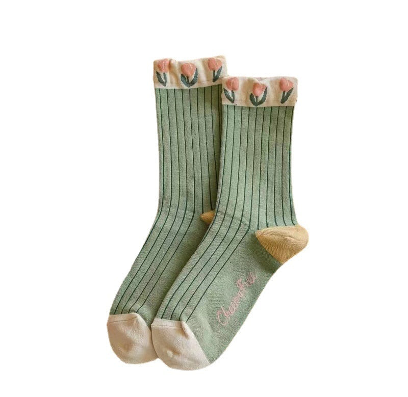 Kawaii Tulip Flower Cotton Socks