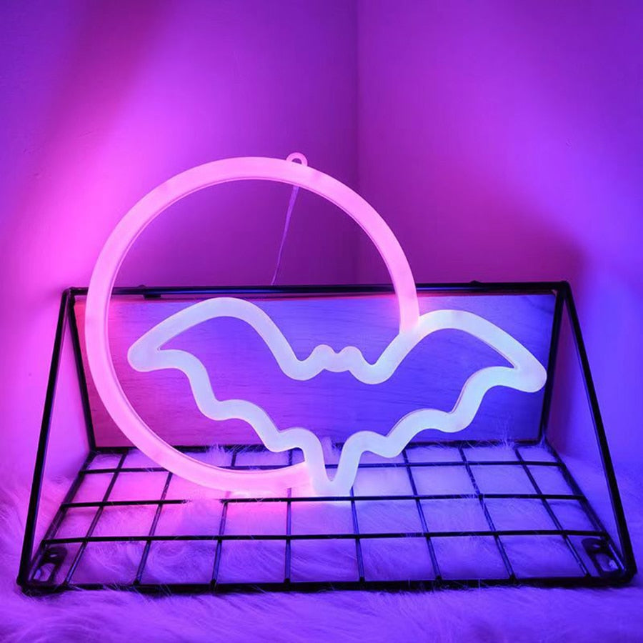 Bat & Moon LED Neon Wall Art