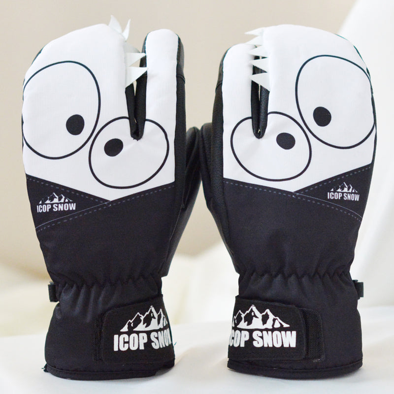 Waterproof Cute Ski Gloves Cartoon Kawaii Snowboard Mittens with Wrist Straps Cute Snow Gloves (15)