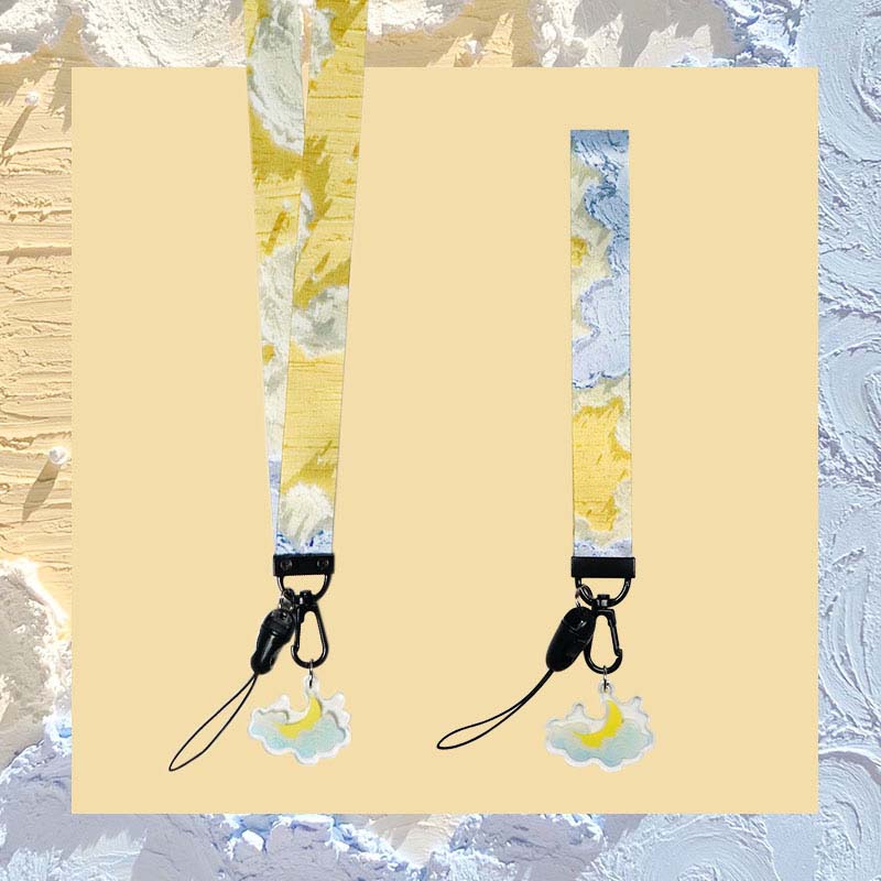 Yellow Sky Lanyard Aesthetic Phone Straps Necklace for Keys Oil Painting Keychain Wristlet (12)