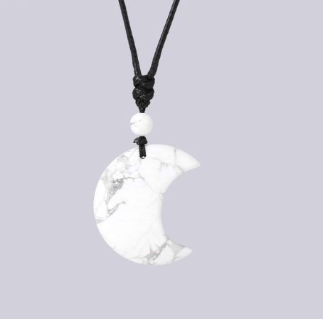 Crescent Moon Crystal Necklace with Natural Stone