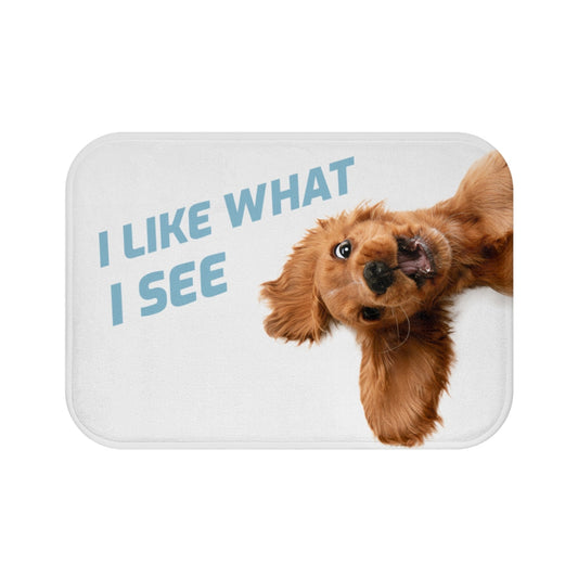 Humorous Canine Gazing Upward Bathroom Rug