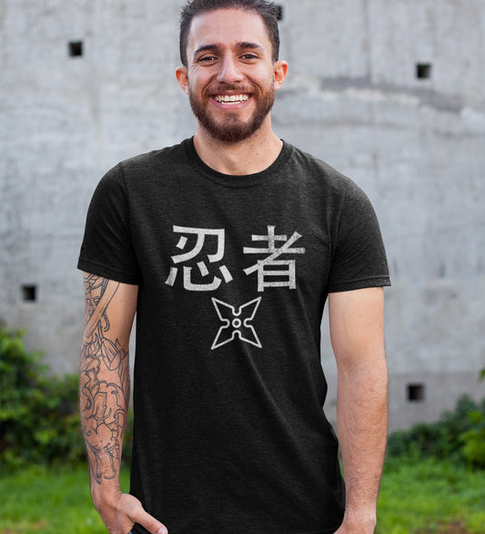 White T-Shirt with a Worn-Out Ninja Design