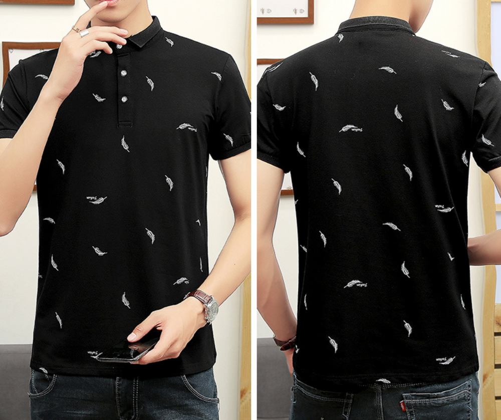 Feather Print Men's Polo Shirt - Short Sleeve