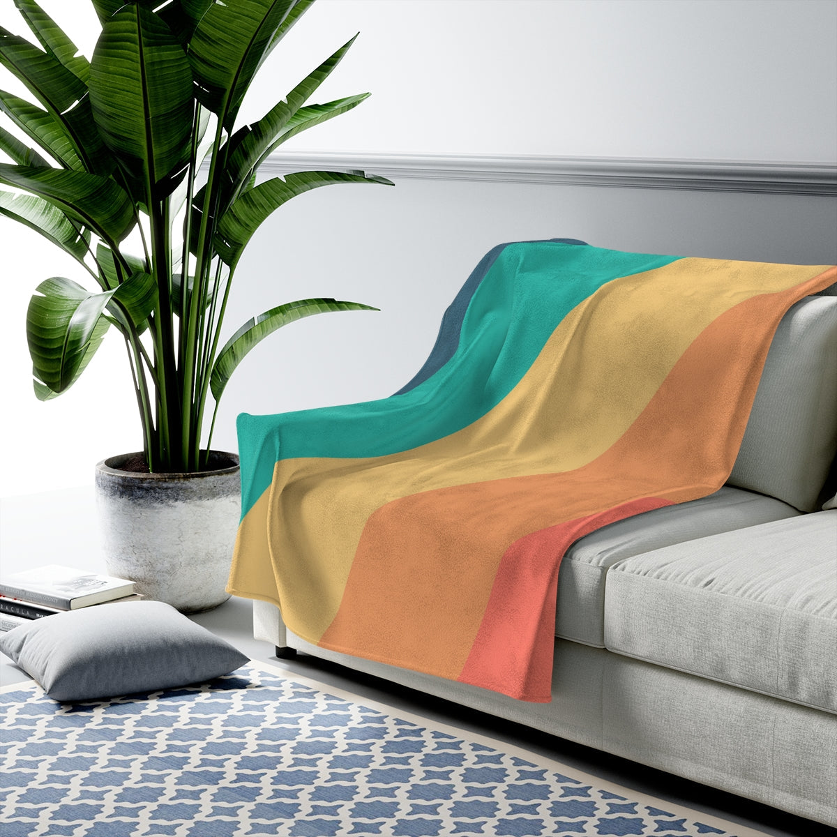 Plush Throw Blanket with Diagonal Stripes