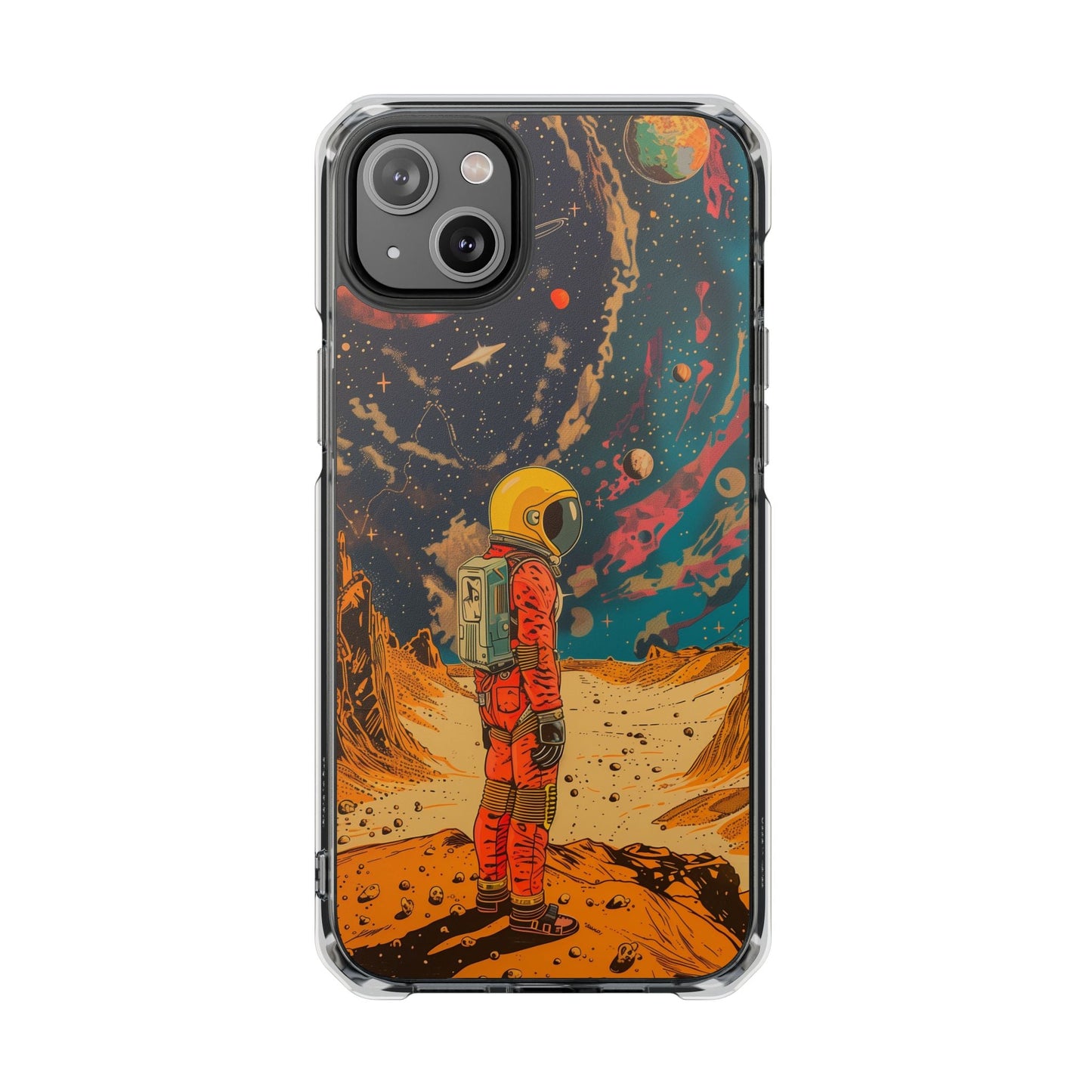 Clear Magnetic Case with Retro Astronaut Design for iPhone Models