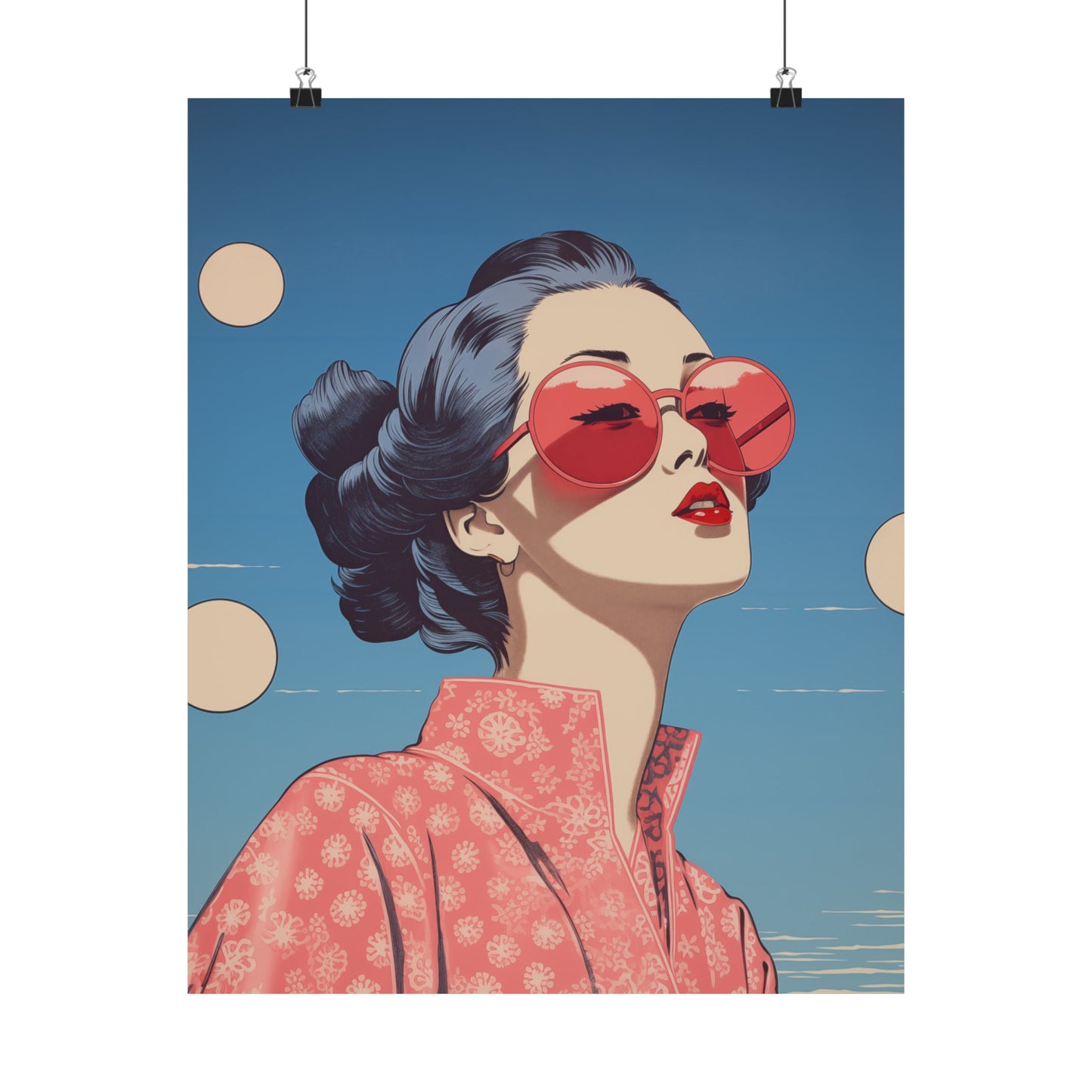 Sakura Blossom Pop Art Poster with a Kimono Vibe