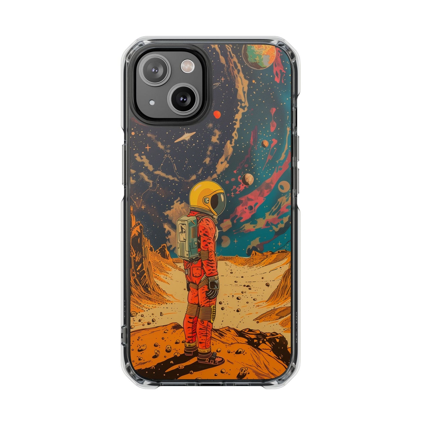 Clear Magnetic Case with Retro Astronaut Design for iPhone Models