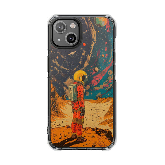 Clear Magnetic Case with Retro Astronaut Design for iPhone Models