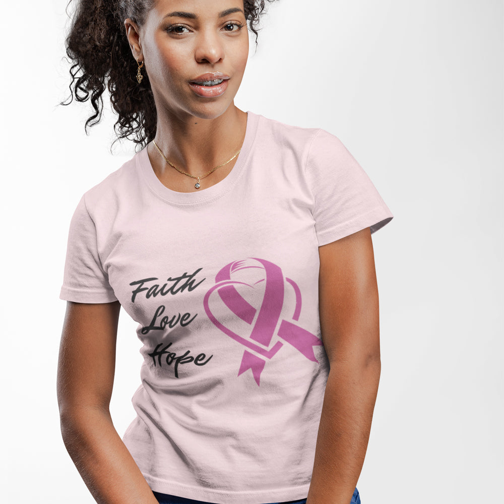 Pink Ribbon Theme T-Shirt - Embodying Faith, Love, and Hope