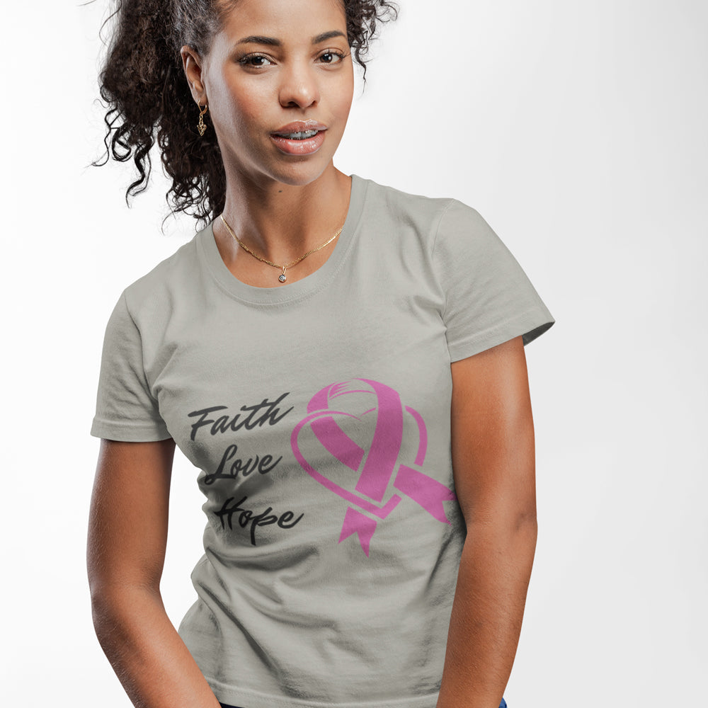 Pink Ribbon Theme T-Shirt - Embodying Faith, Love, and Hope