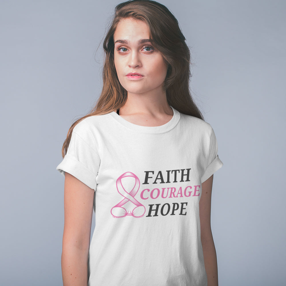 Pink Ribbon T-Shirt: Embrace Faith, Courage, and Hope for Breast Cancer Awareness