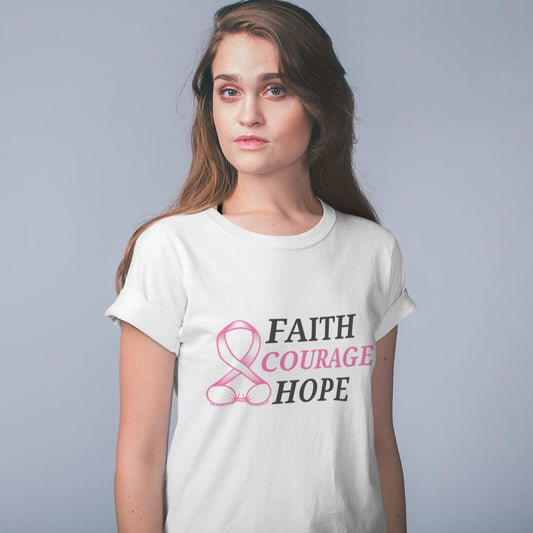 Pink Ribbon T-Shirt: Embrace Faith, Courage, and Hope for Breast Cancer Awareness
