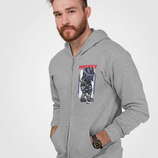 Hockey-Themed Men's Zip-Up Hooded Sweatshirt
