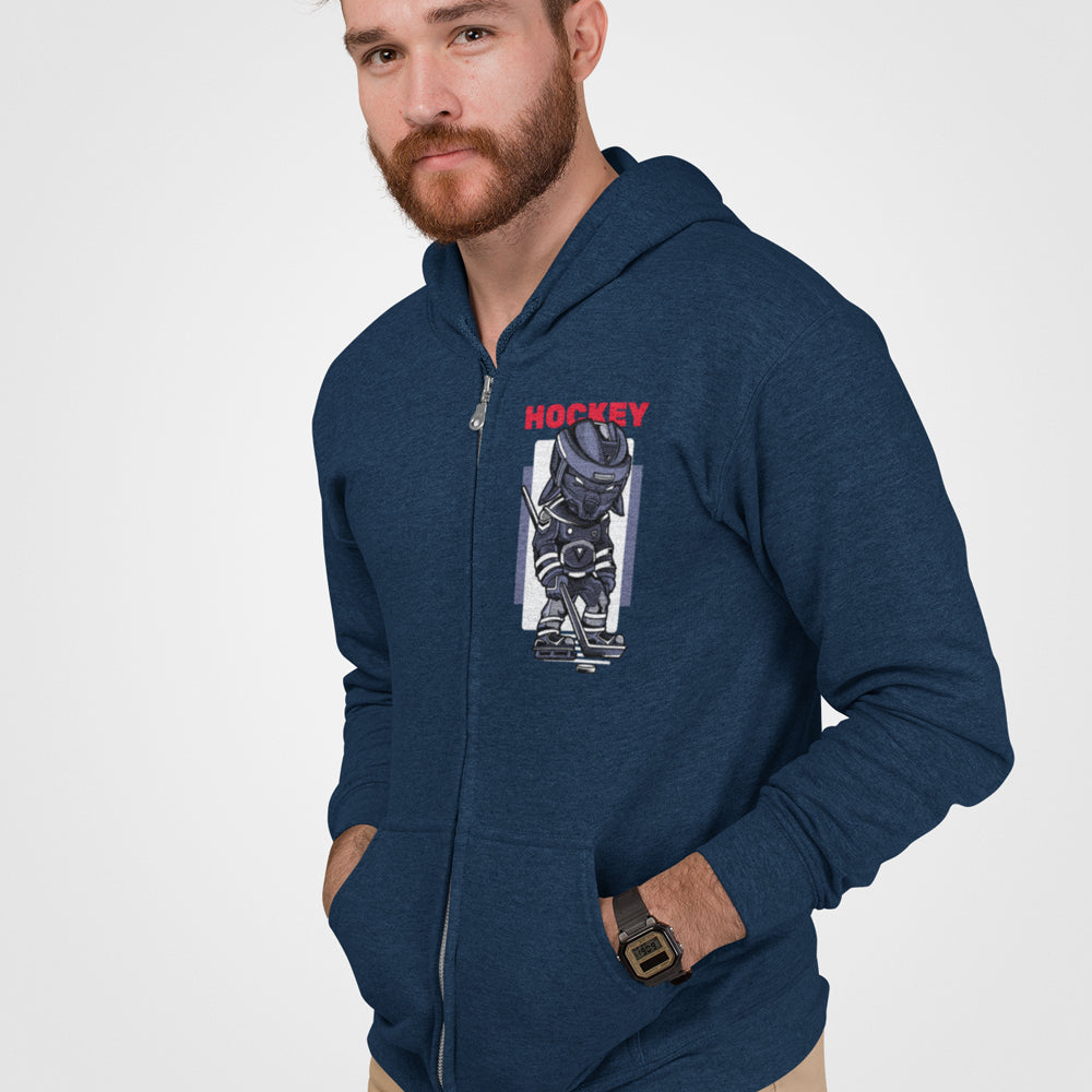 Hockey-Themed Men's Zip-Up Hooded Sweatshirt