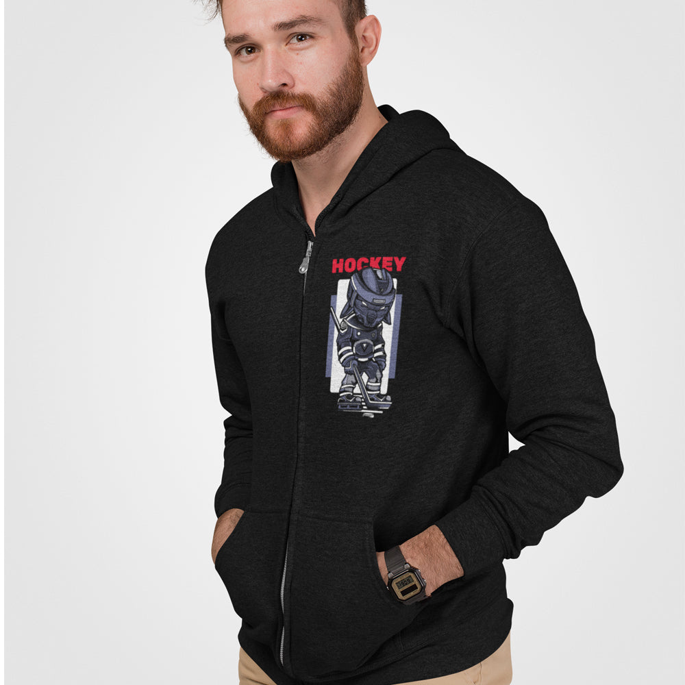 Hockey-Themed Men's Zip-Up Hooded Sweatshirt