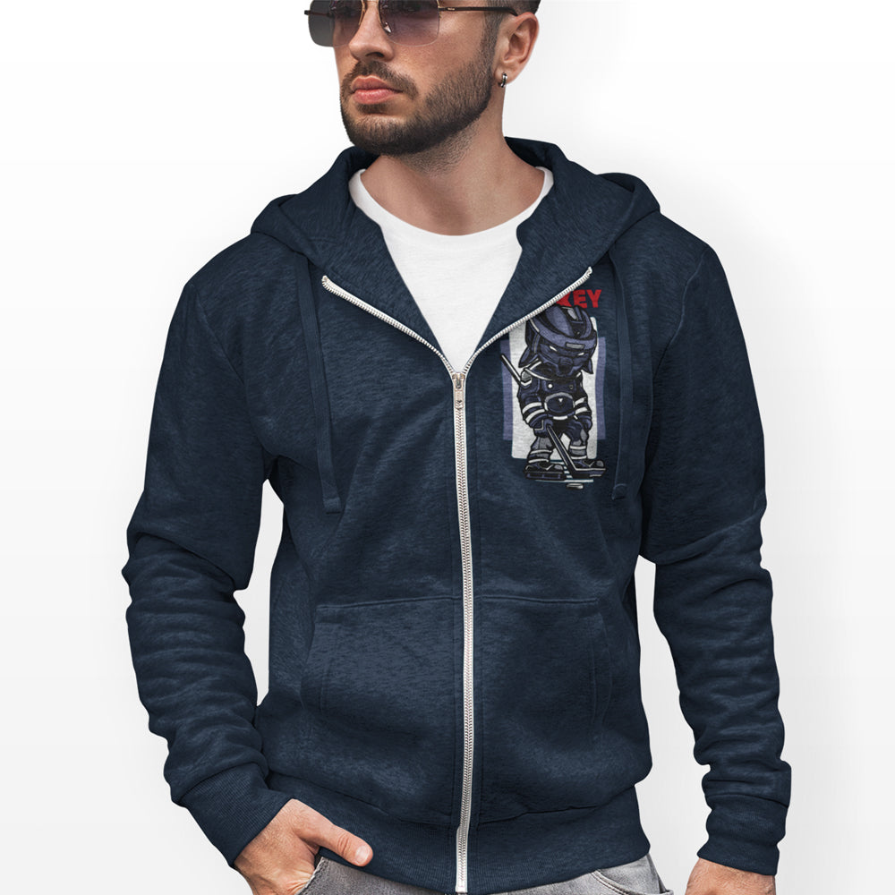 Hockey-Themed Men's Zip-Up Hooded Sweatshirt