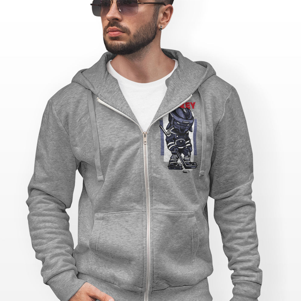 Hockey-Themed Men's Zip-Up Hooded Sweatshirt
