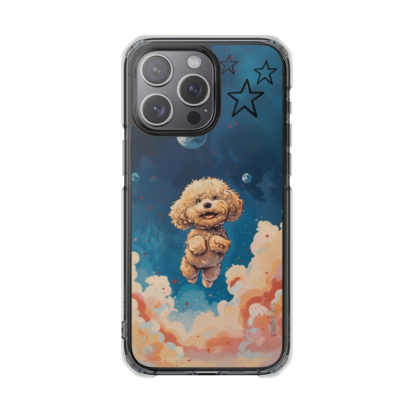 Clear Magnetic Case with Floating Poodle in Outer Space Design for iPhone Series by Starry Fluff's - Pookie Poodle Edition