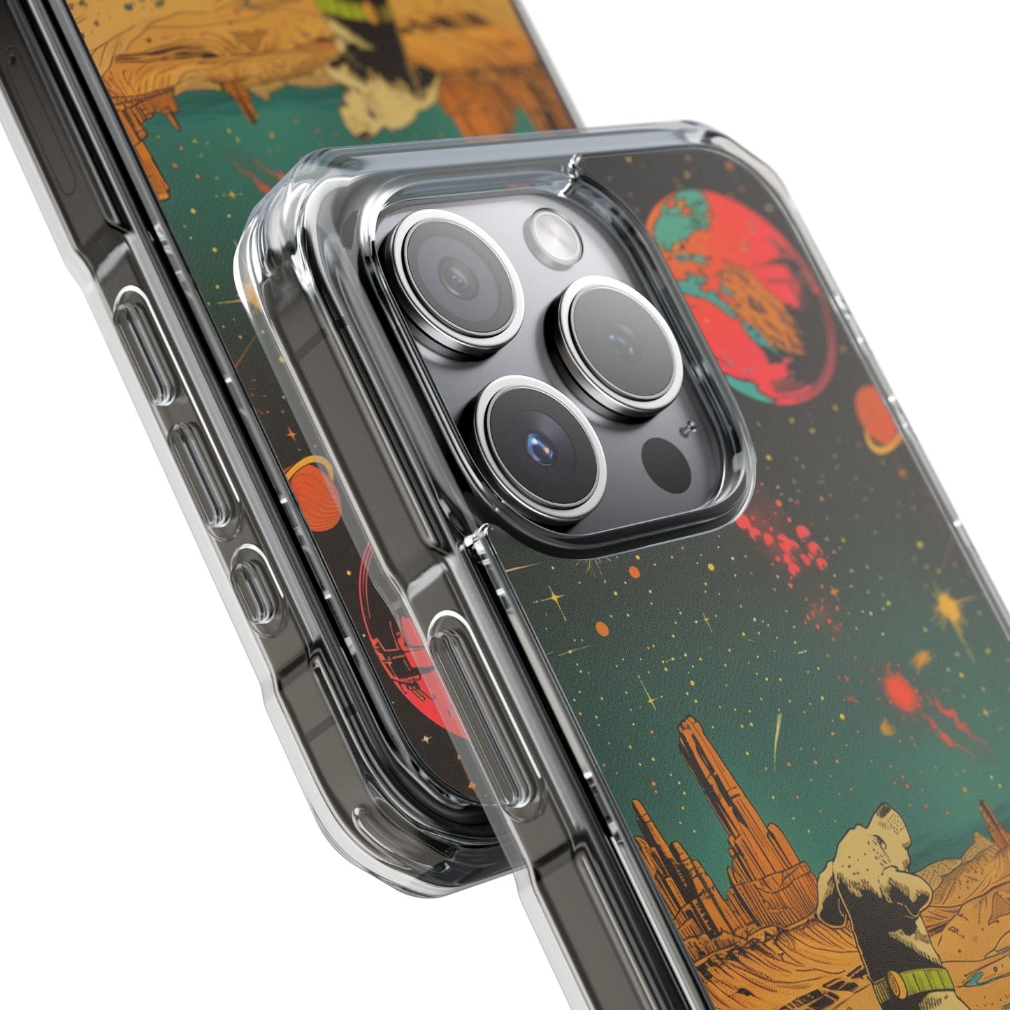 Clear Magnetic Case for iPhone Series with Vintage Canine Space Traveler Design