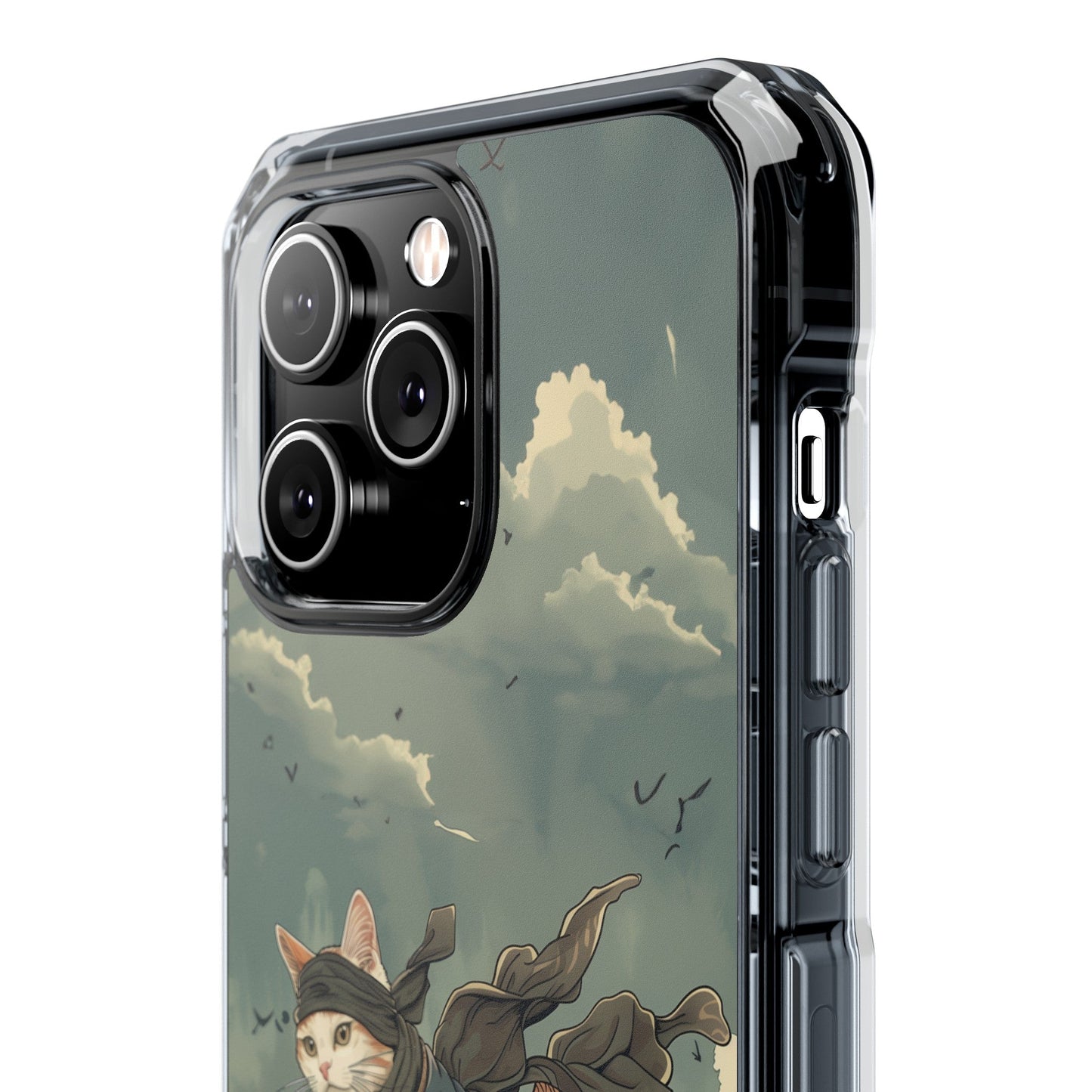Stealthy Magnetic Clear Case for iPhone Series with Ninja Feline Design