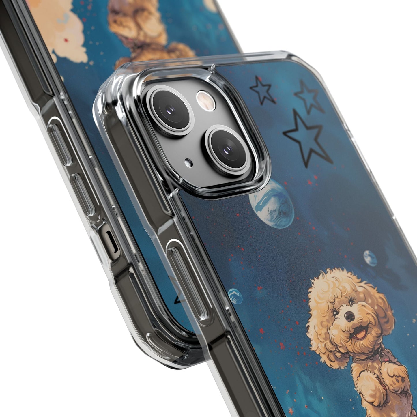 Clear Magnetic Case with Floating Poodle in Outer Space Design for iPhone Series by Starry Fluff's - Pookie Poodle Edition