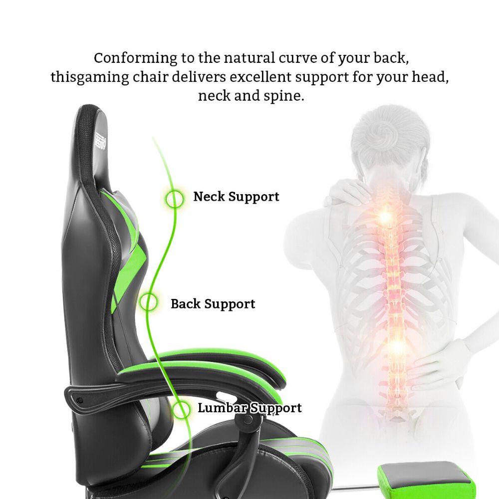 LED Gaming Chair with Built-In Footrest and Massaging Function