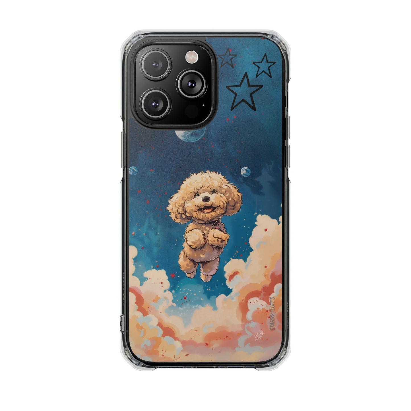 Clear Magnetic Case with Floating Poodle in Outer Space Design for iPhone Series by Starry Fluff's - Pookie Poodle Edition