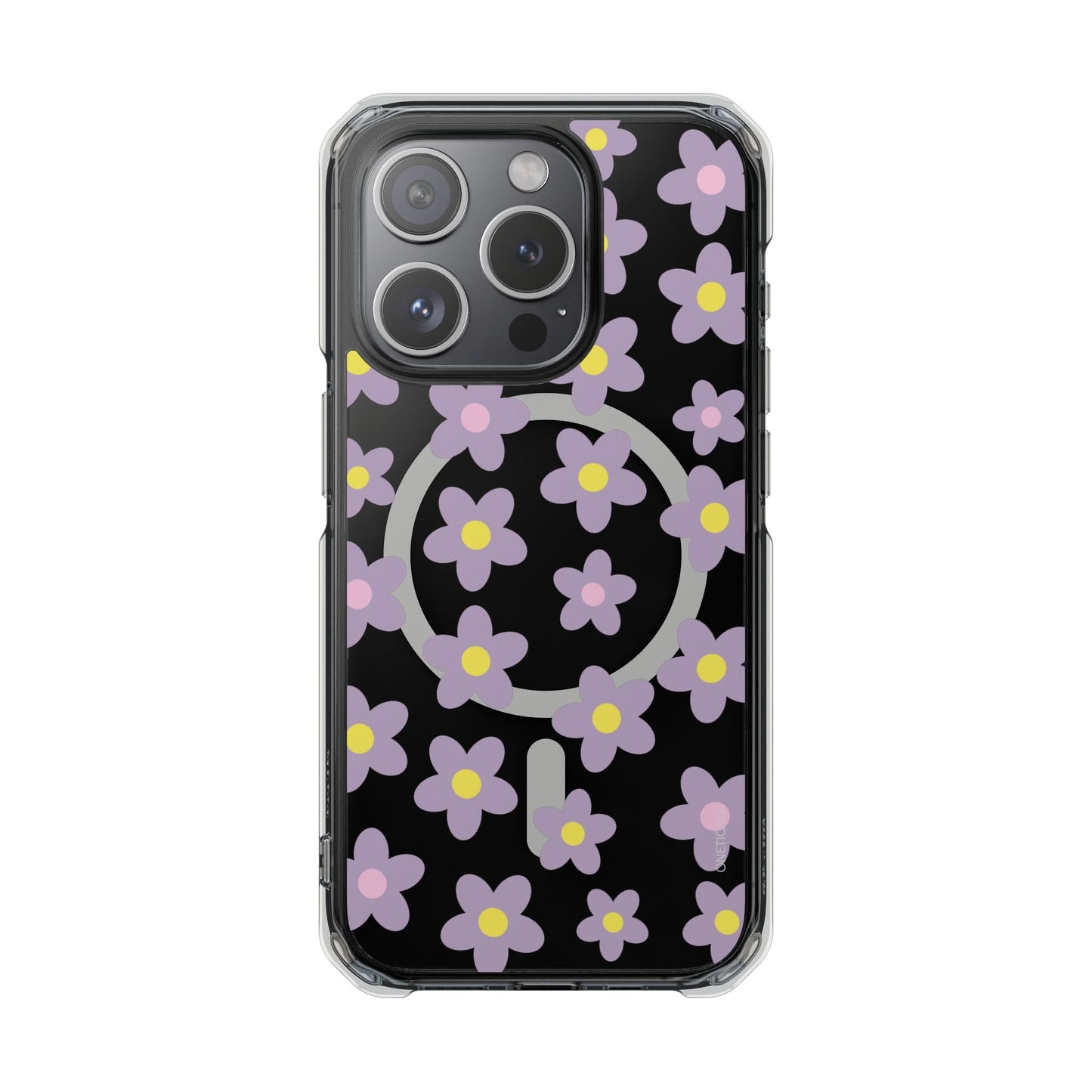 Magnetic Clear Case for iPhone Series with Purple Daisy Design